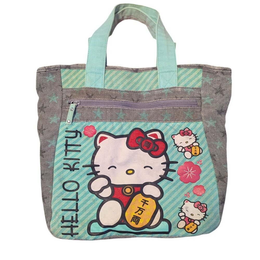 Hello Kitty Maneki Neco Loungefly Sanrio Lucky Cat Canvas Tote Bag Purse‎